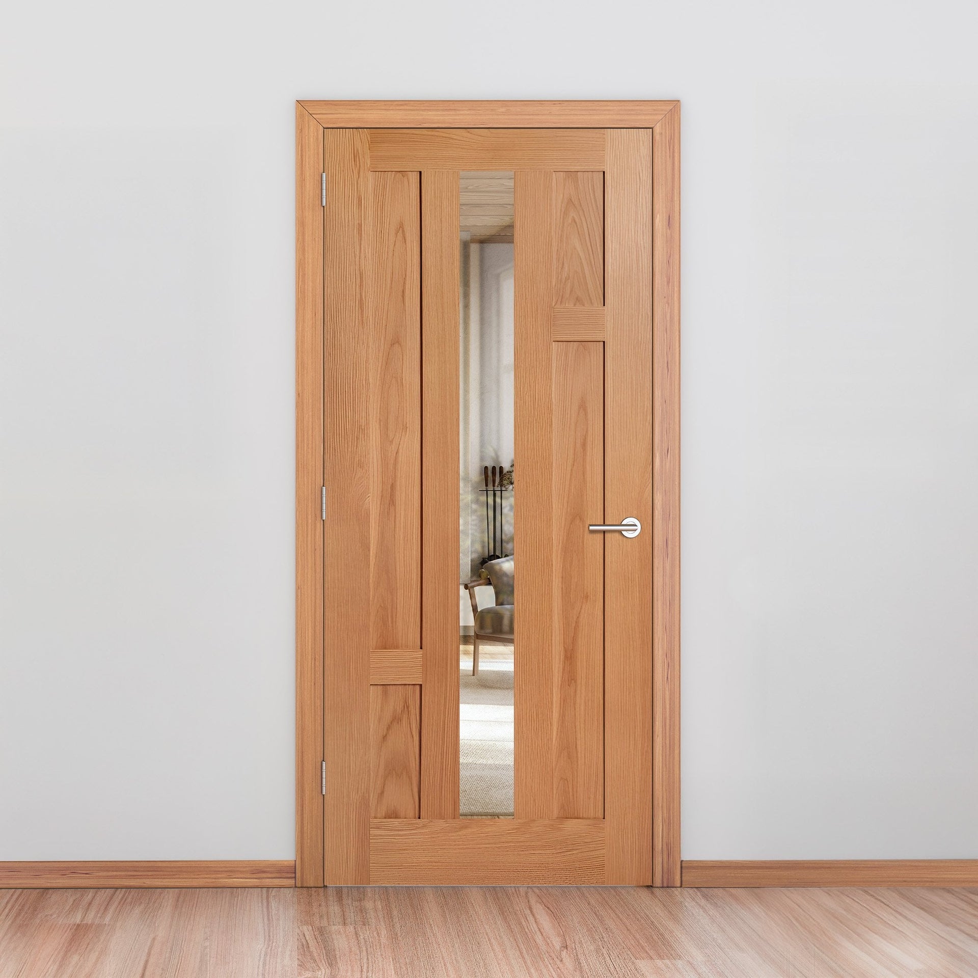 Oak Internal Fully Finished Stamford 4 Panel 1 Light Clear Glass Door