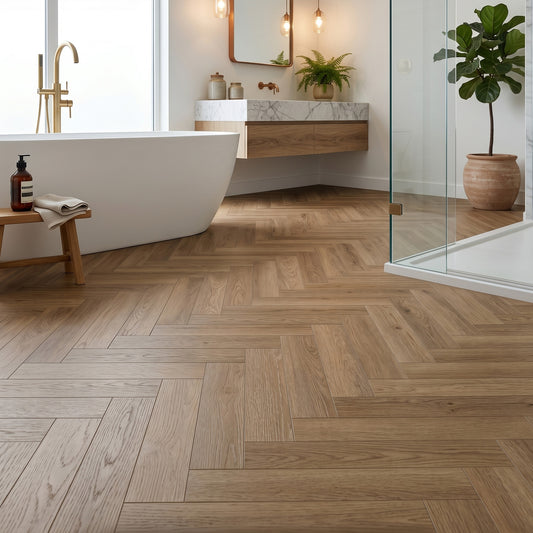 Burnaby Oak - Foundation Herringbone SPC 2mm UV Coated Luxury Vinyl Flooring