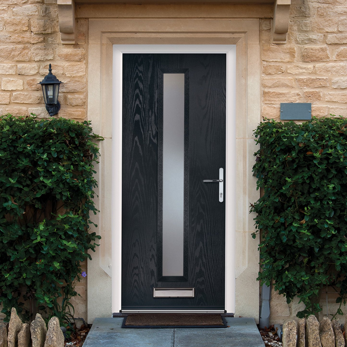 Fryton Anthracite Pre-Hung Satin Obscure Glass Composite Front Door Set