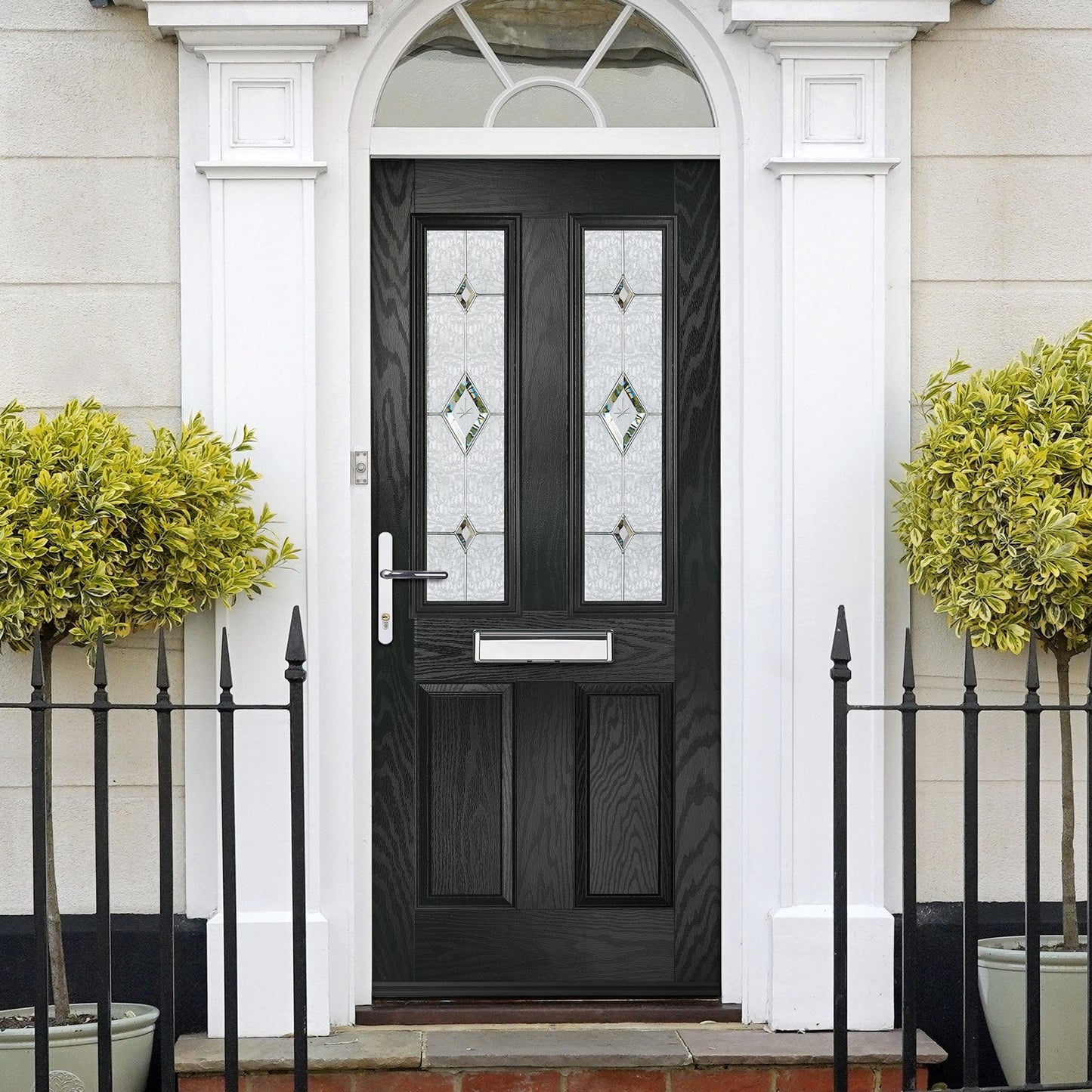 Charlwood Black Pre-Hung Tivoli Glass Composite Front Door Set