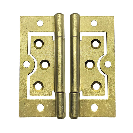 75mm Flush Hinge Pair - Brass Plated