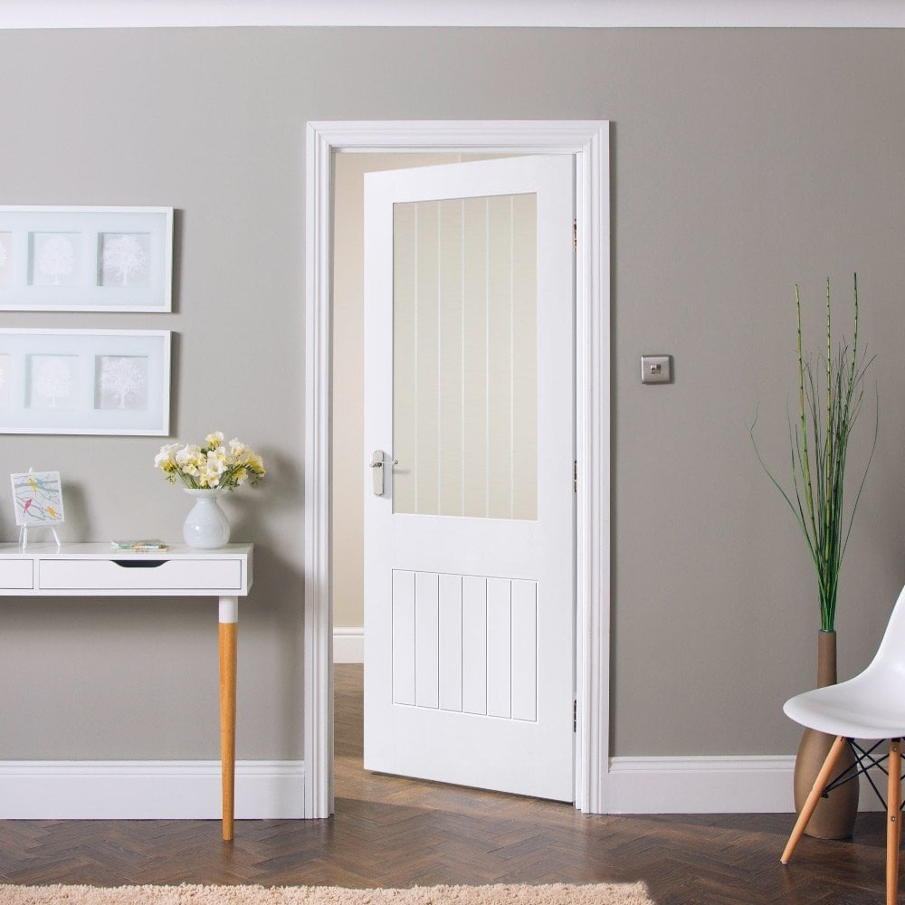 White Internal Primed Cottage 1 Light Etched Lined Clear Glass Door