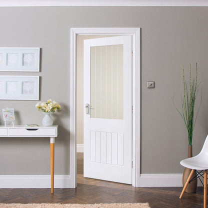White Internal Primed Cottage 1 Light Etched Lined Clear Glass Door