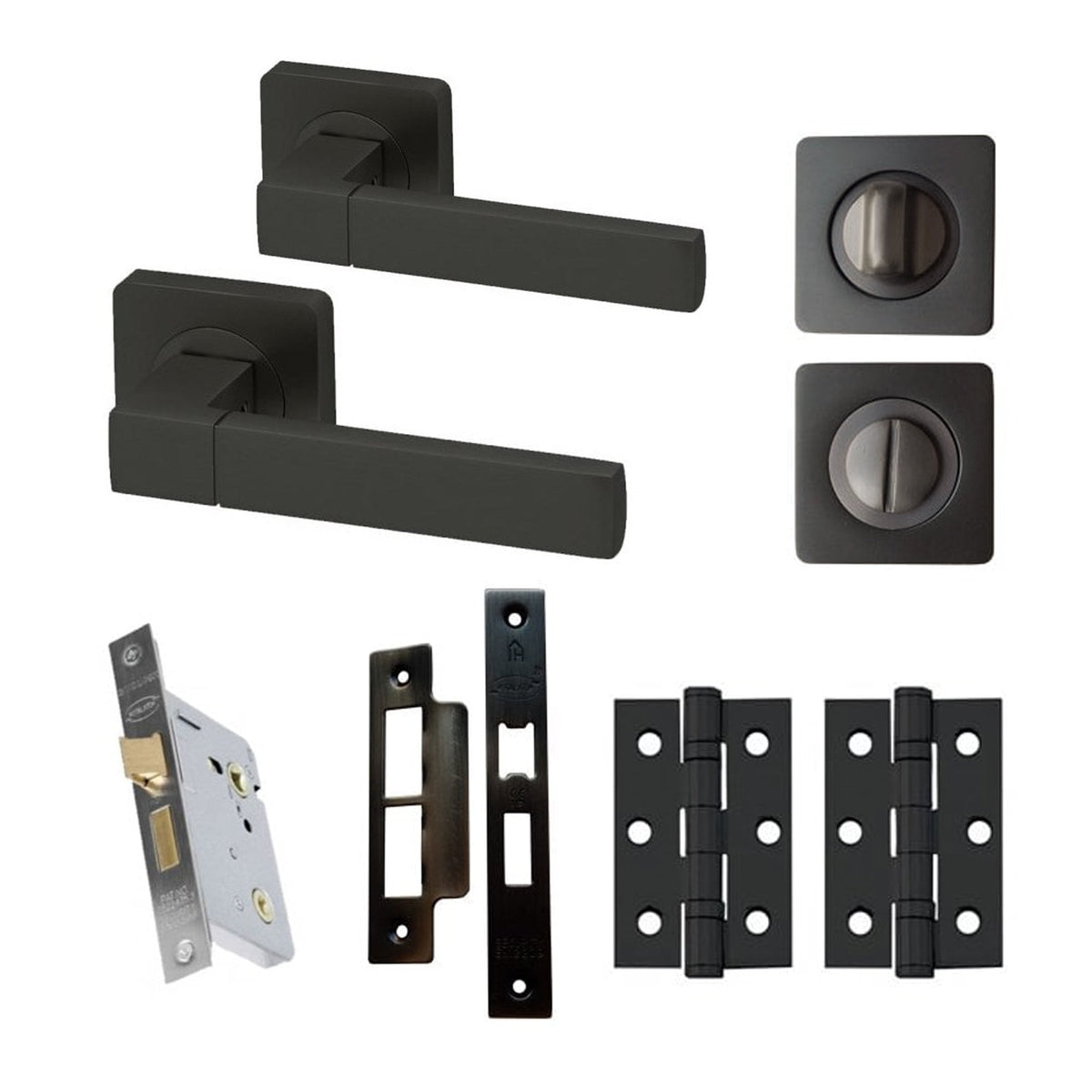 Cube Bathroom Lever Handle On Square Rose Handle Set - Gun Metal Grey