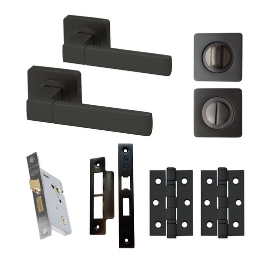 Cube Bathroom Lever Handle On Square Rose Handle Set - Gun Metal Grey