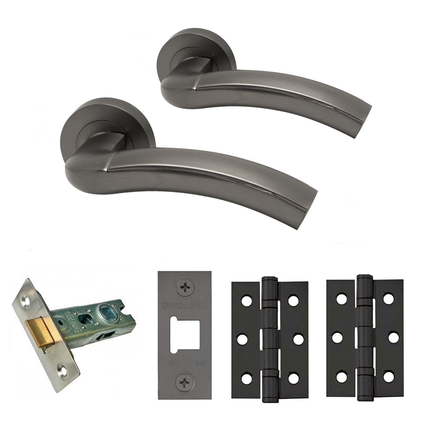 Jade Internal Lever Handle On Round Rose Handle Set - Gun Metal Grey