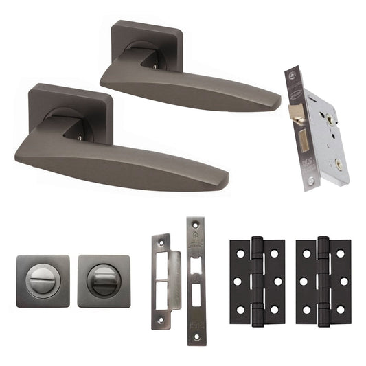 Sable Internal Bathroom Lever Handle On Square Rose Handle Set - Gun Metal Grey