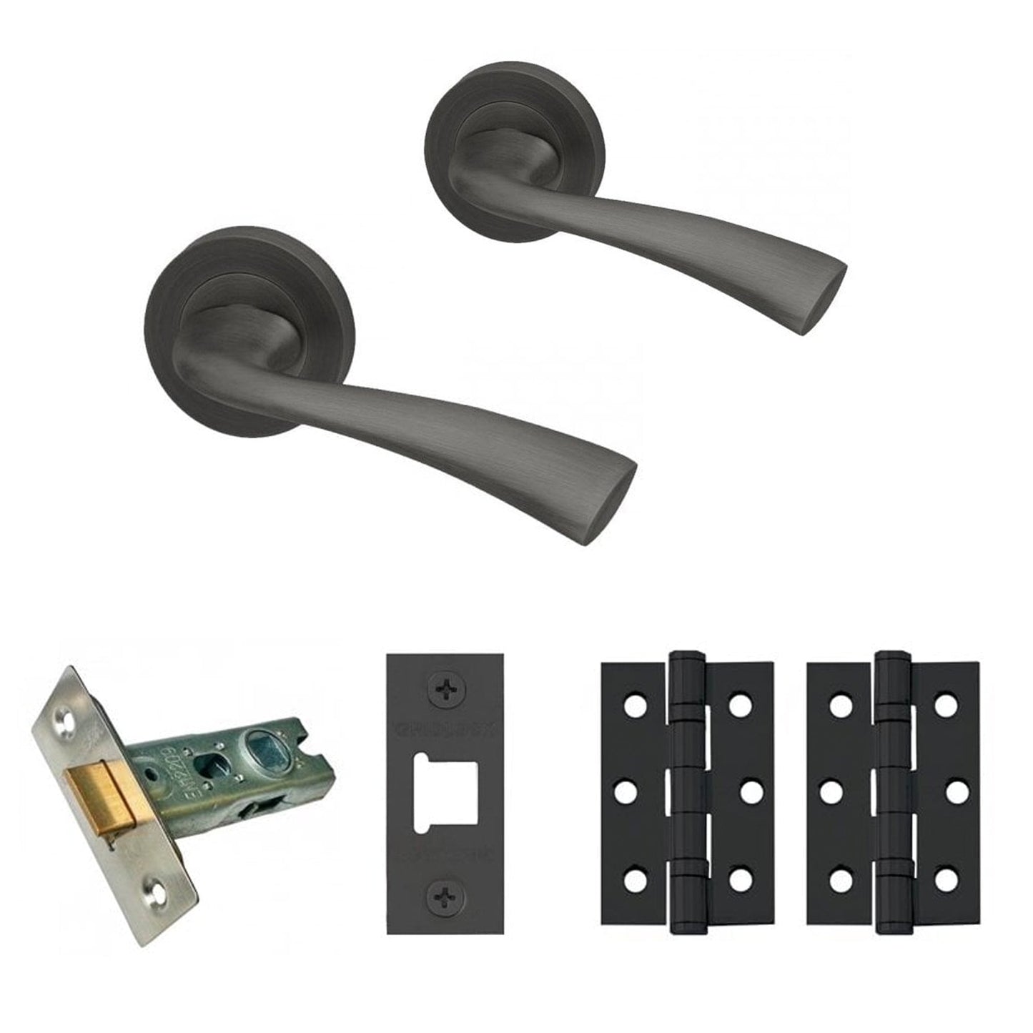 Scimitar Internal Lever Handle On Round Rose Handle Set - Gun Metal Grey