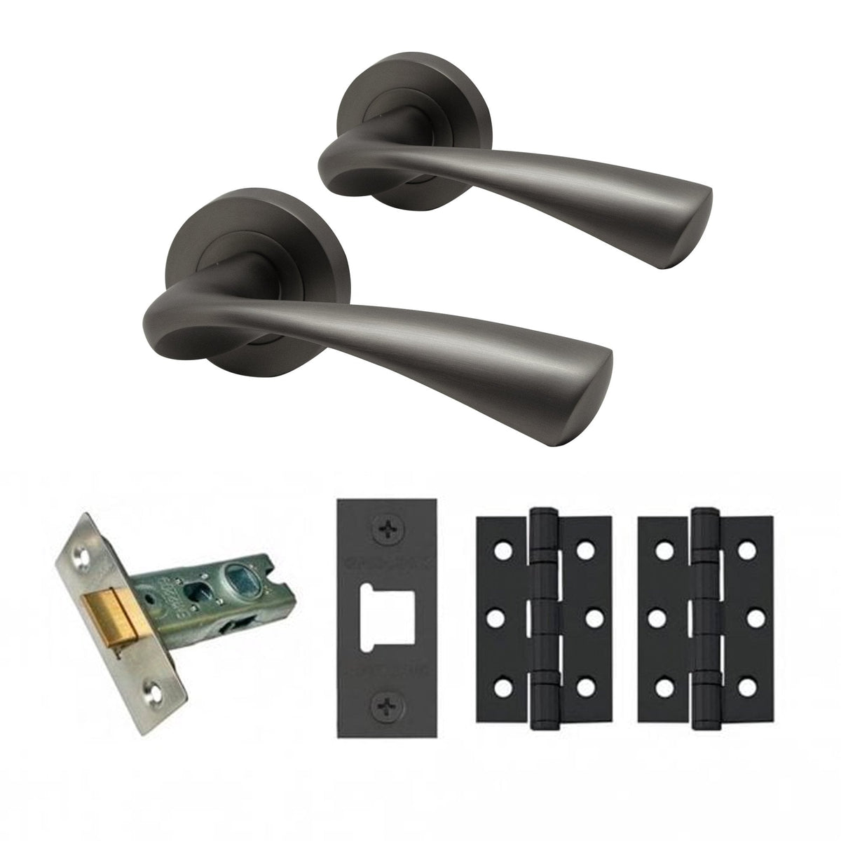 Truro Internal Lever Handle On Round Rose Handle Set - Gun Metal Grey