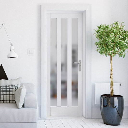 White Internal Primed Ashton 3 Light Obscure Glass Door (107987)