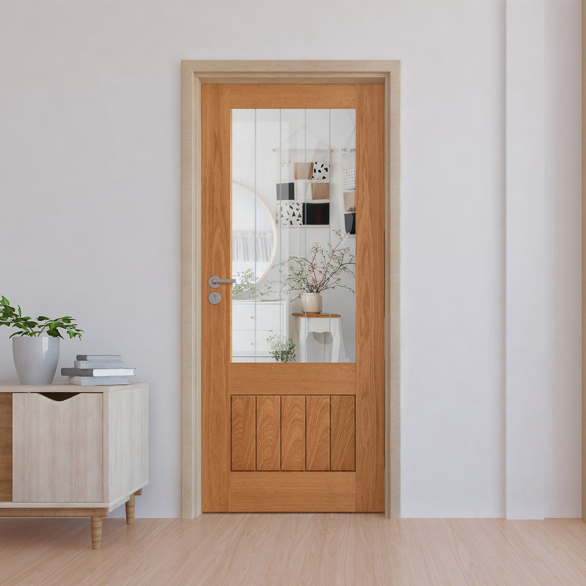 Oak Internal Fully Finished Farley 1 Panel 1 Light Obscure Lined Clear Glass Door (107989)