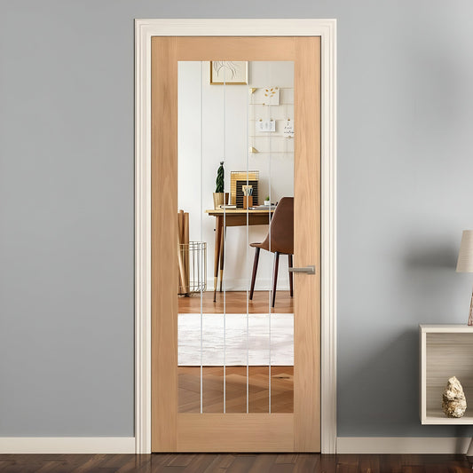 Oak Internal Unfinished Farley 1 Light Obscure Lined Clear Glass Door (107991)