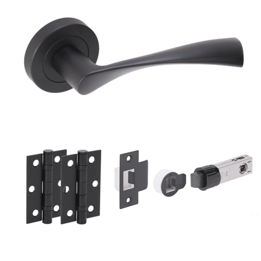 Oasis Round Rose Lever Door Handle Set - Black Matt