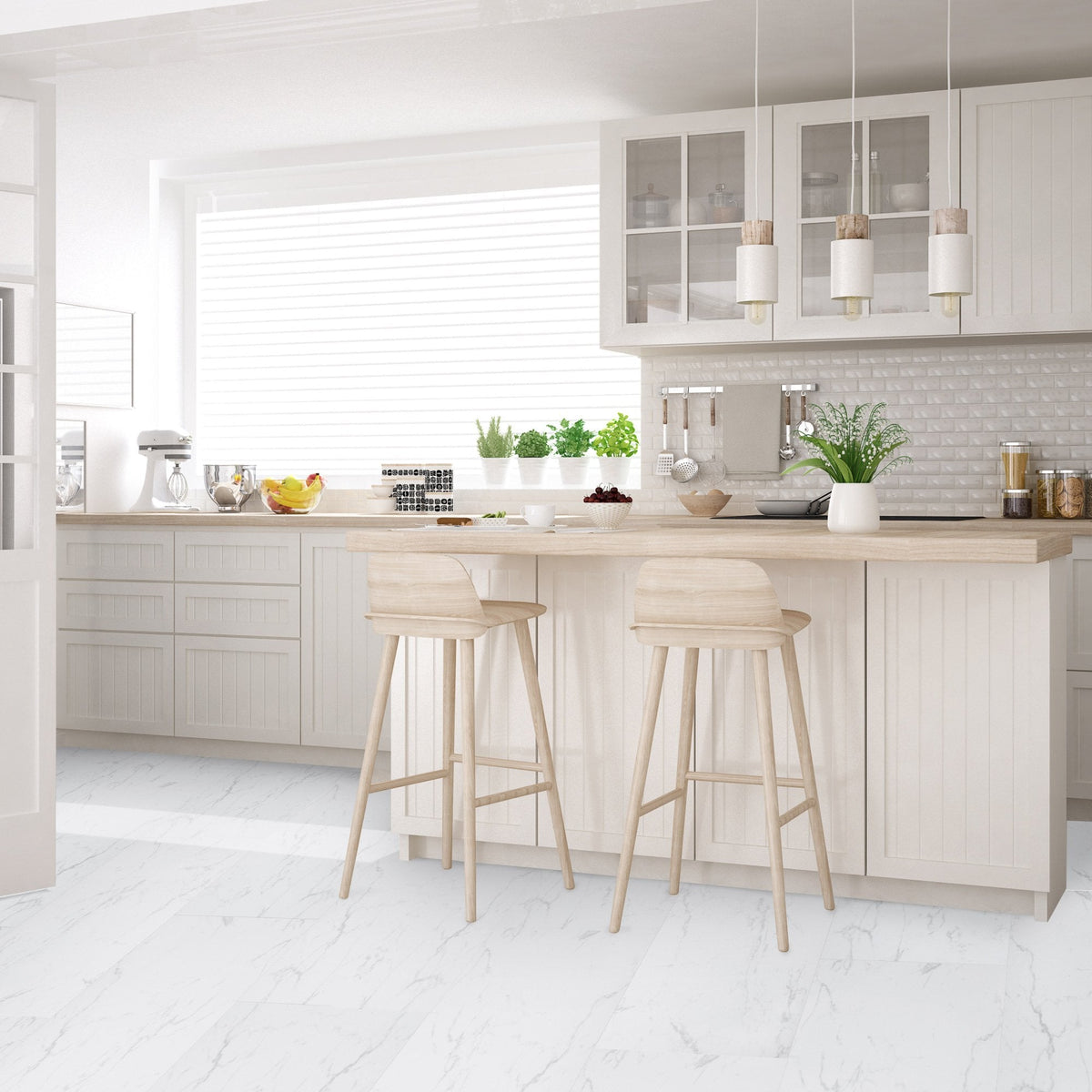 Carrara Marble - Lustre SPC 6mm Matt Rigid Core Vinyl Flooring (108420)