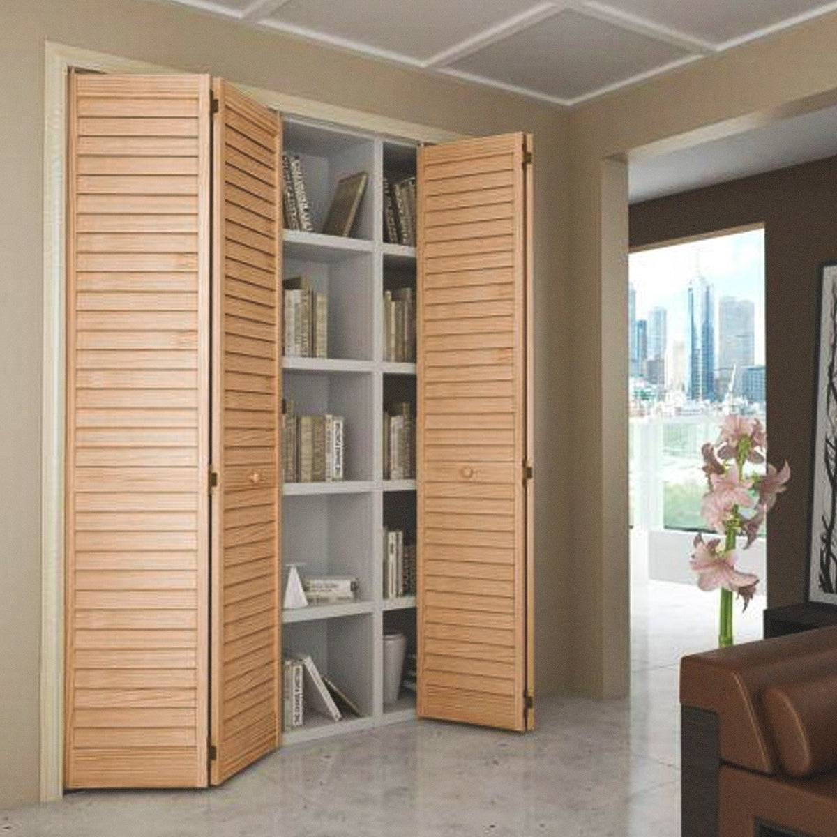 28mm Clear Pine Open Louvre Door
