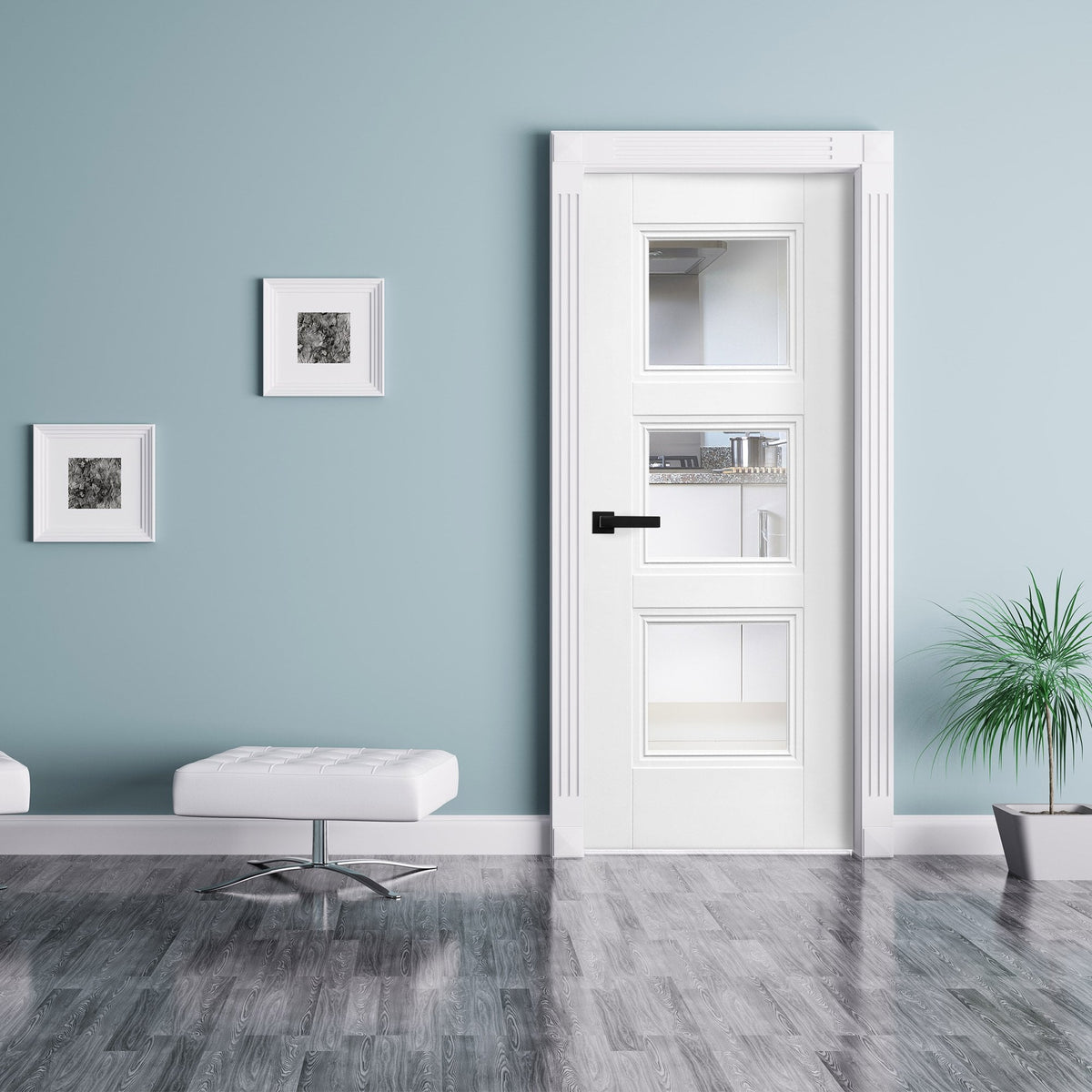 White Internal Primed Elegance Ripley 3 Light Clear Glass Door