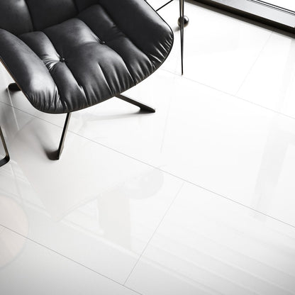 White - Lustre Stone 8mm High Gloss Laminate Flooring (90000)