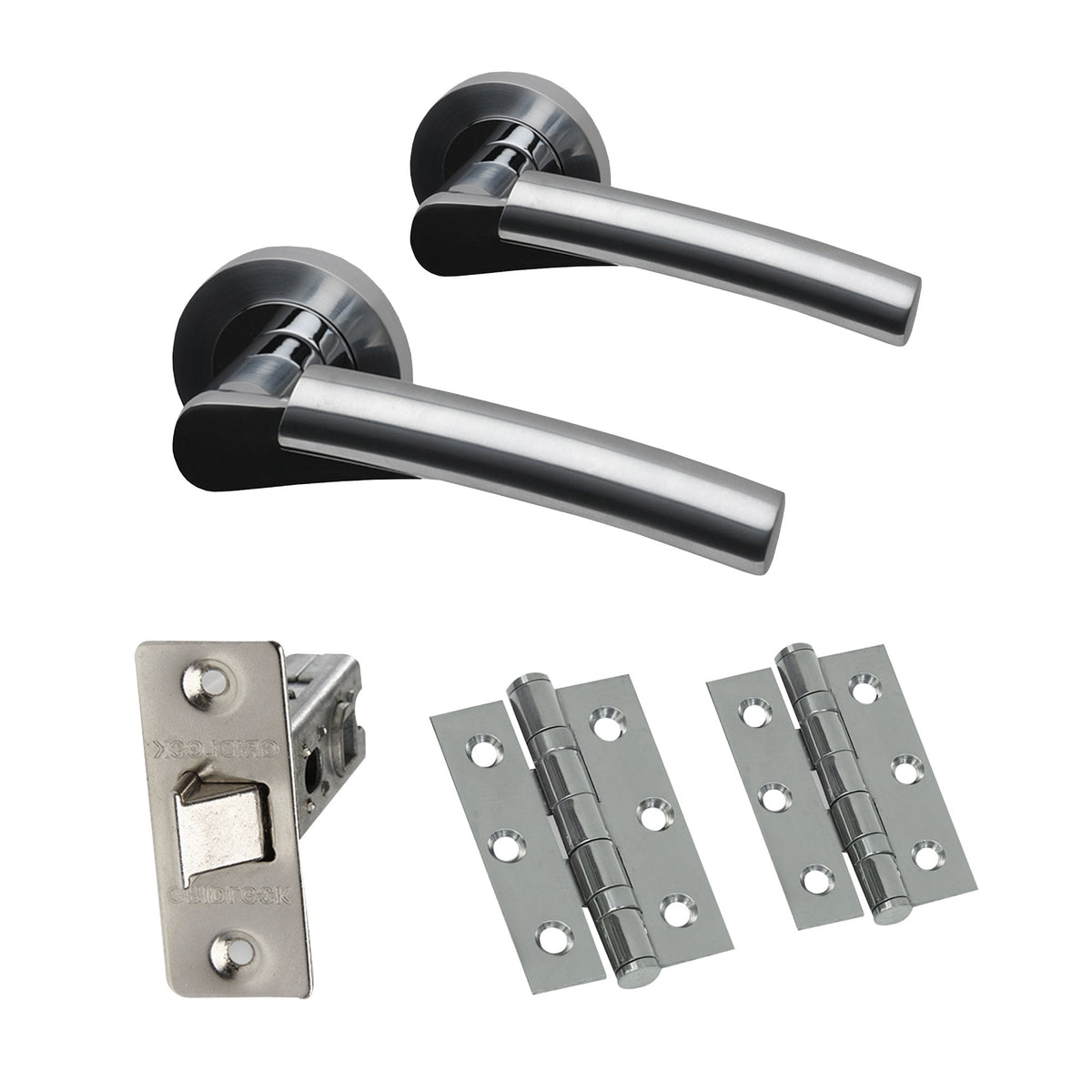 Premium Ruby Lever On Round Rose Handle Set - Two-Tone Chrome