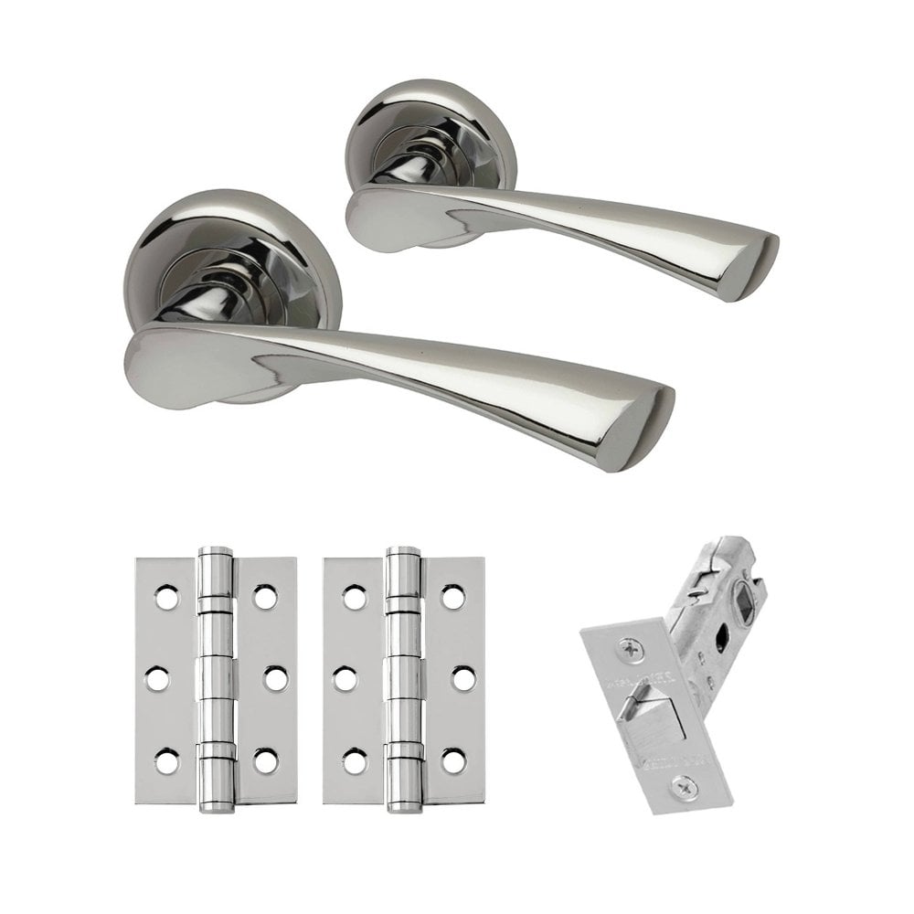 Zeta Lever On Round Rose Handle Set - Polished Chrome