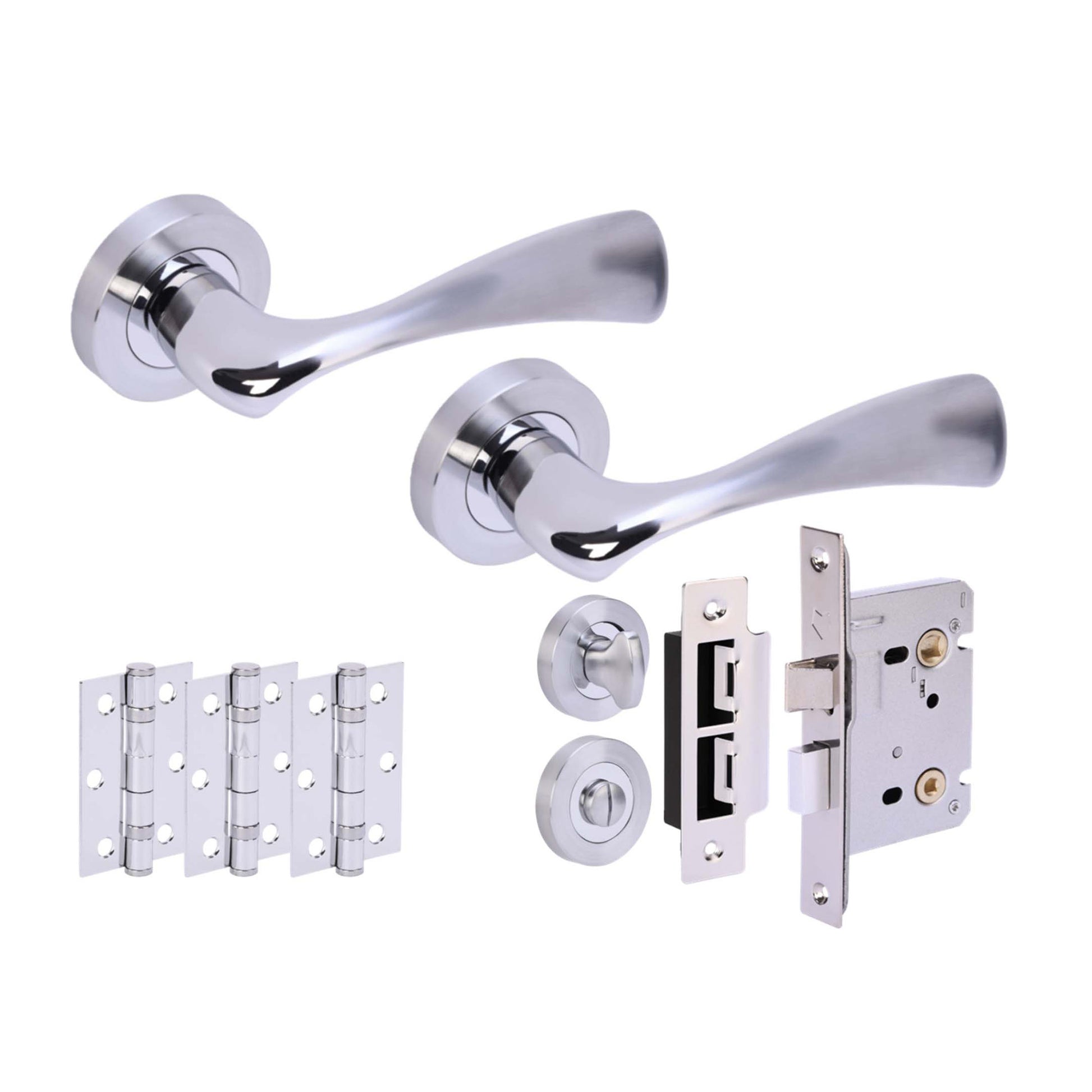 Premium Truro Lever On Round Rose Bathroom Handle Set - Two-Tone Chrome