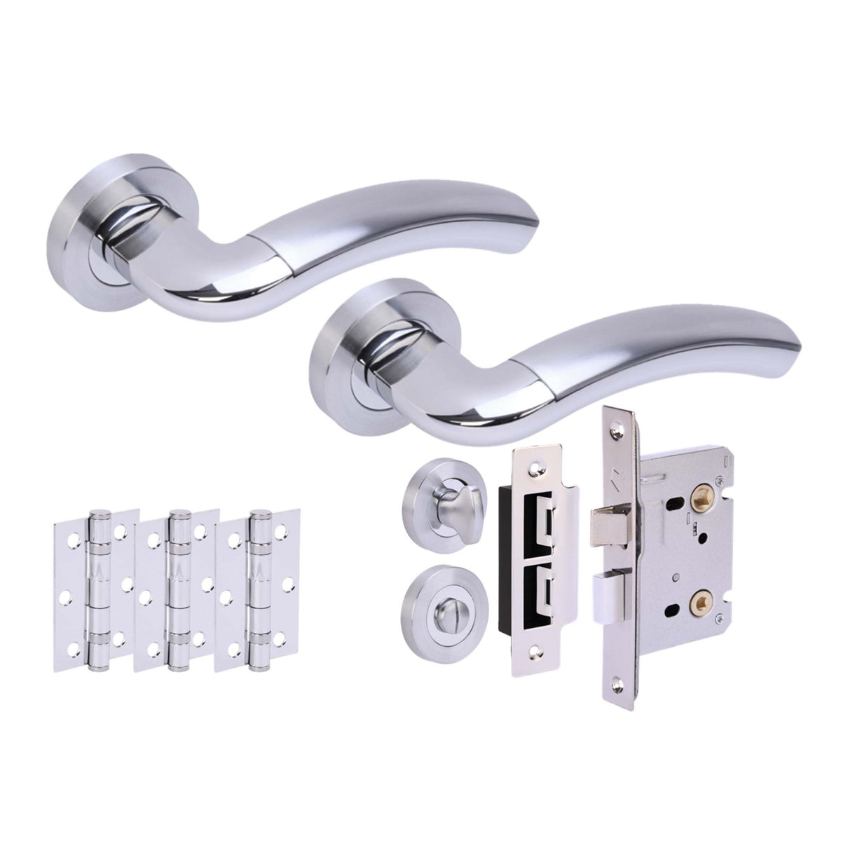 Premium Jade Lever On Round Rose Bathroom Handle Set - Two-Tone Chrome