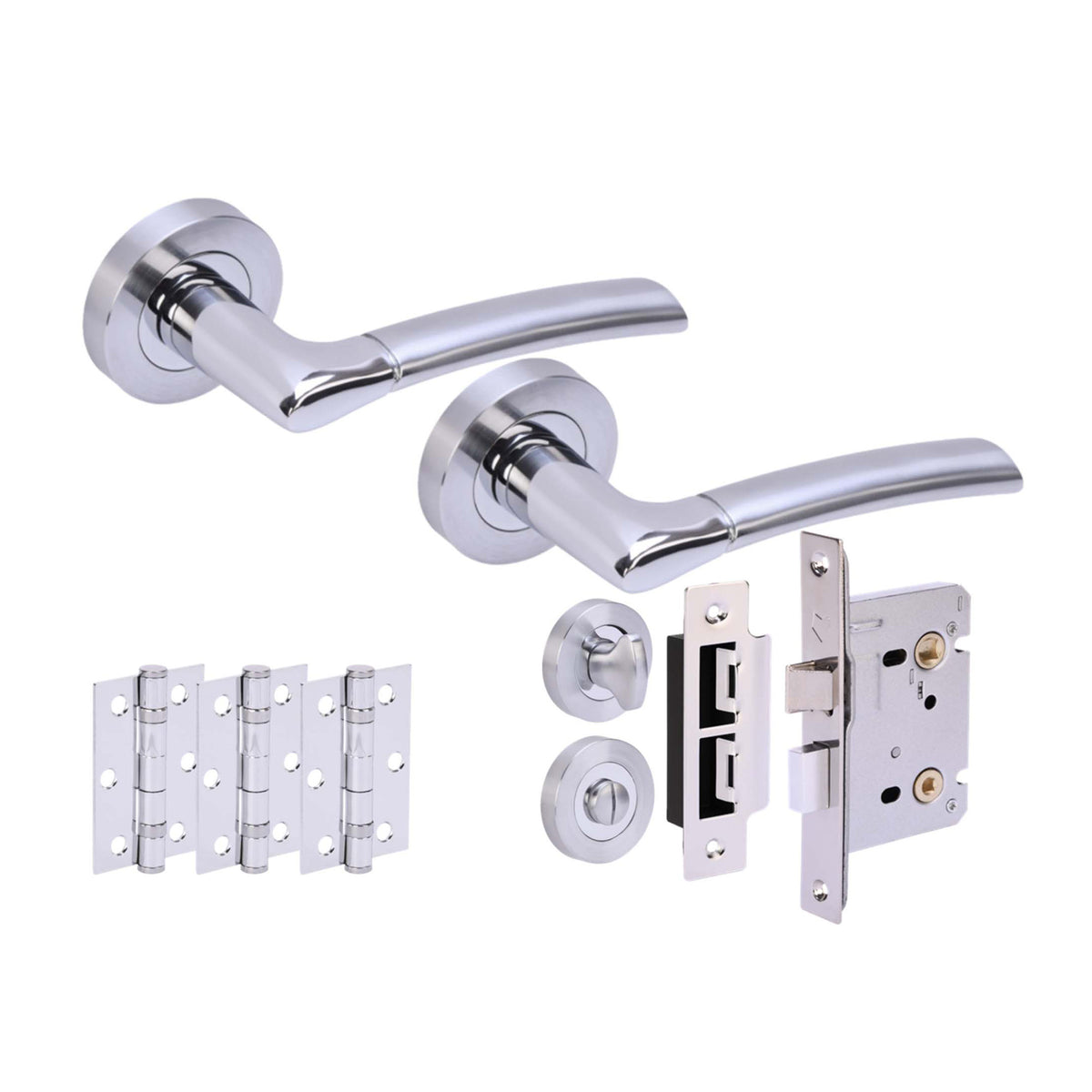 Premium Falcon Lever On Round Rose Bathroom Handle Set - Two-Tone Chrome