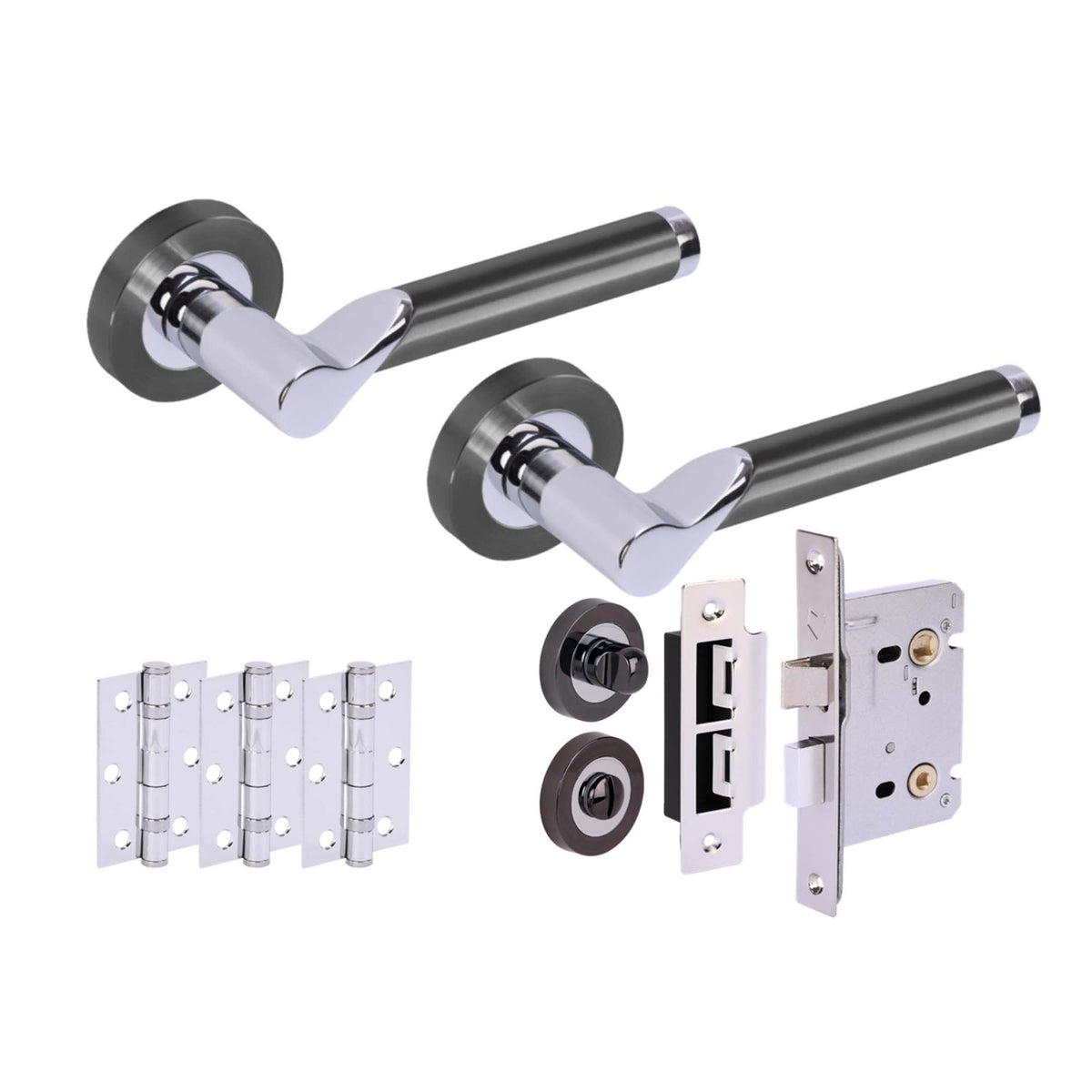 Premium Enterprise Lever On Round Rose Bathroom Handle Set Nickel Polished Chrome
