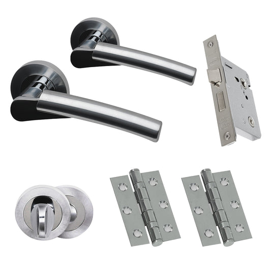 Premium Ruby Lever On Round Rose Bathroom Handle Set - Two-Tone Chrome
