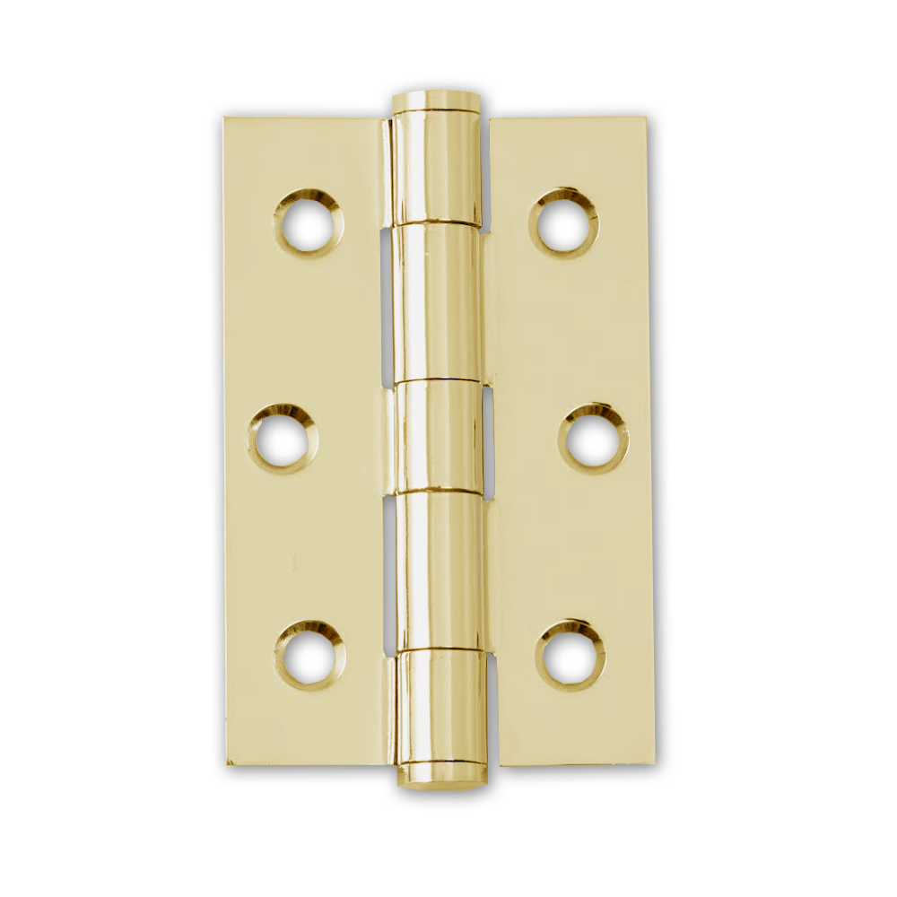 75mm (3) Button Tipped Hinge Pair - Polished Electro Brass