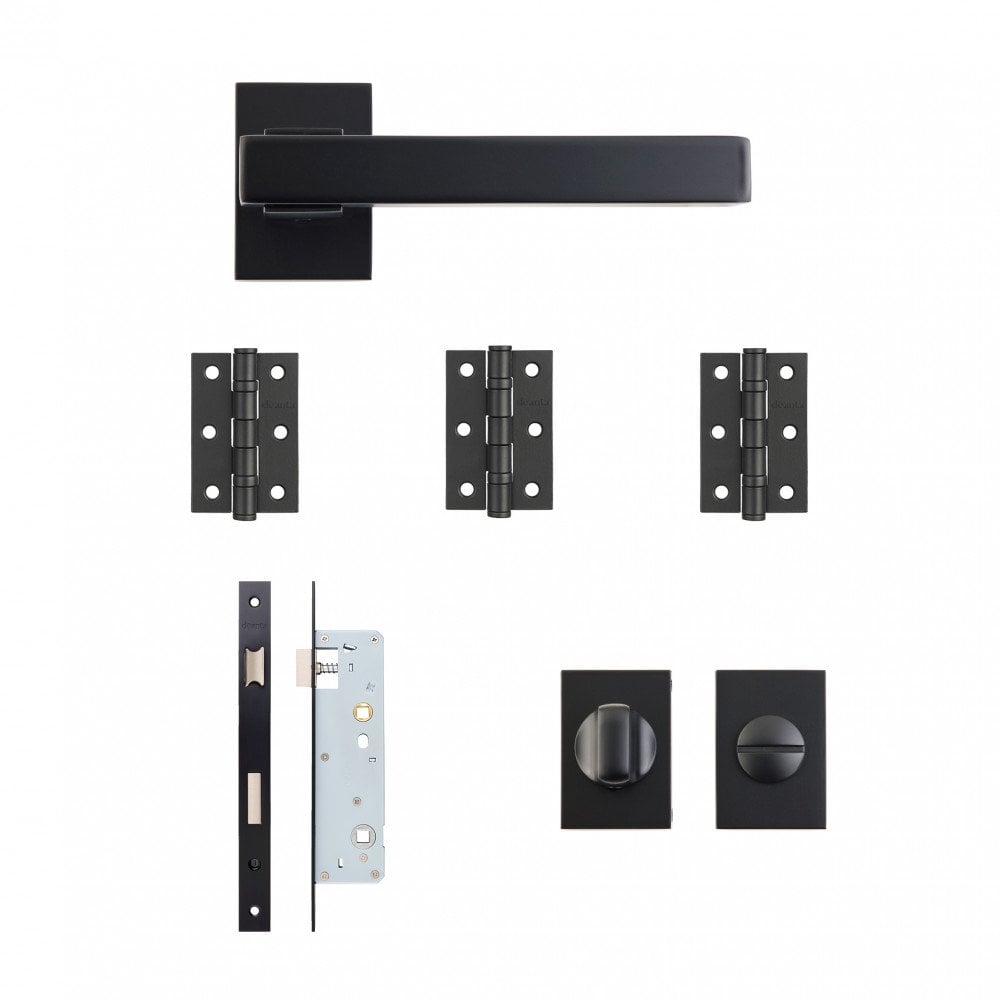 Industrial Argo Square Rose Lever Bathroom Door Handle Set - Matt Black