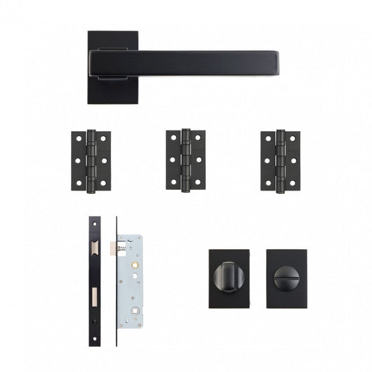 Industrial Argo Square Rose Lever Bathroom Door Handle Set - Matt Black