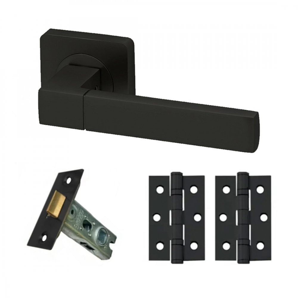 Cube Internal Lever Handle On Square Rose Handle Set - Matt Black