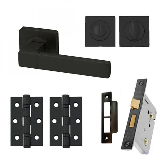 Cube Internal Bathroom Lever Handle On Square Rose Pack - Matt Black