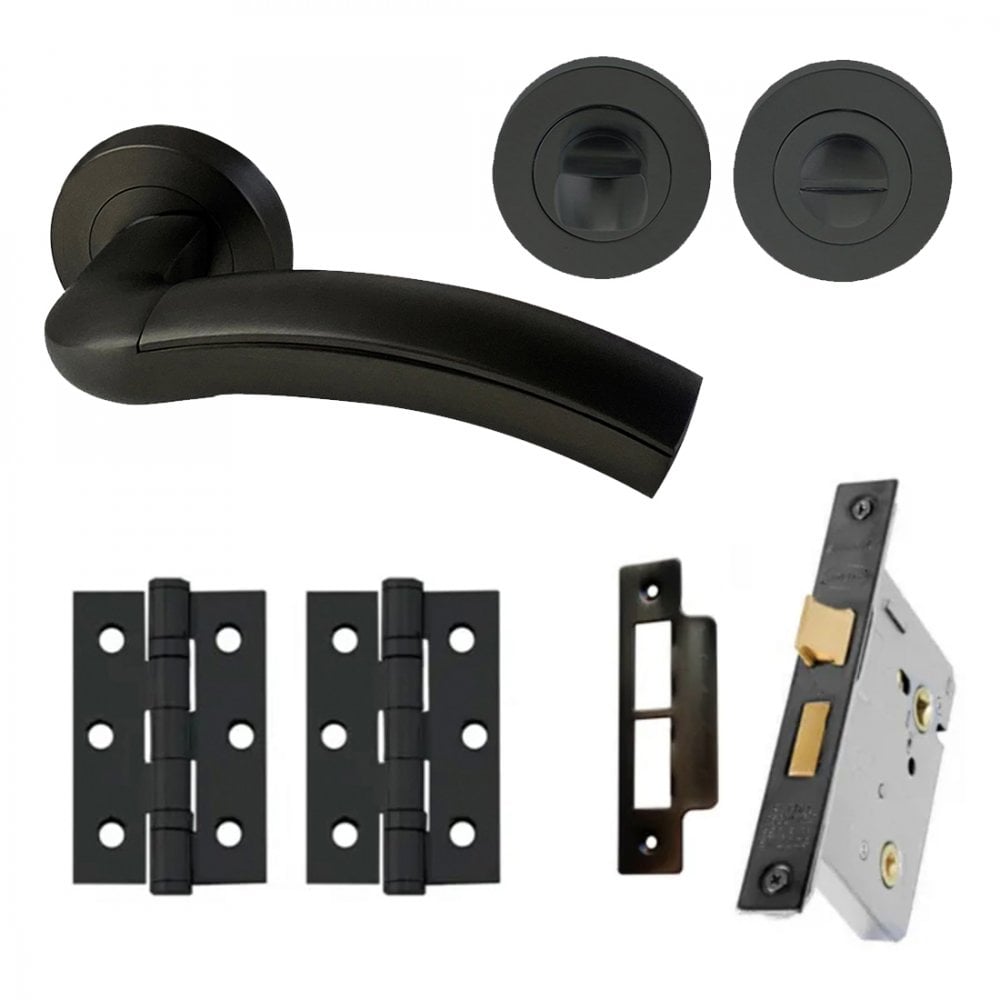 Jade Internal Bathroom Lever Handle On Round Rose Pack, Matt Black