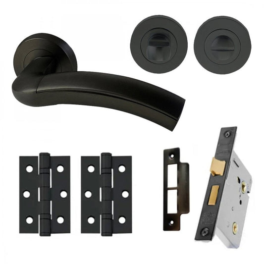 Jade Internal Bathroom Lever Handle On Round Rose Pack, Matt Black