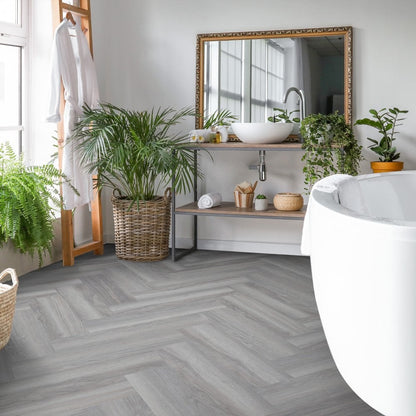 Cool Grey - Lifestyle SPC Herringbone 5.5mm Rigid Core Vinyl Flooring (116795)