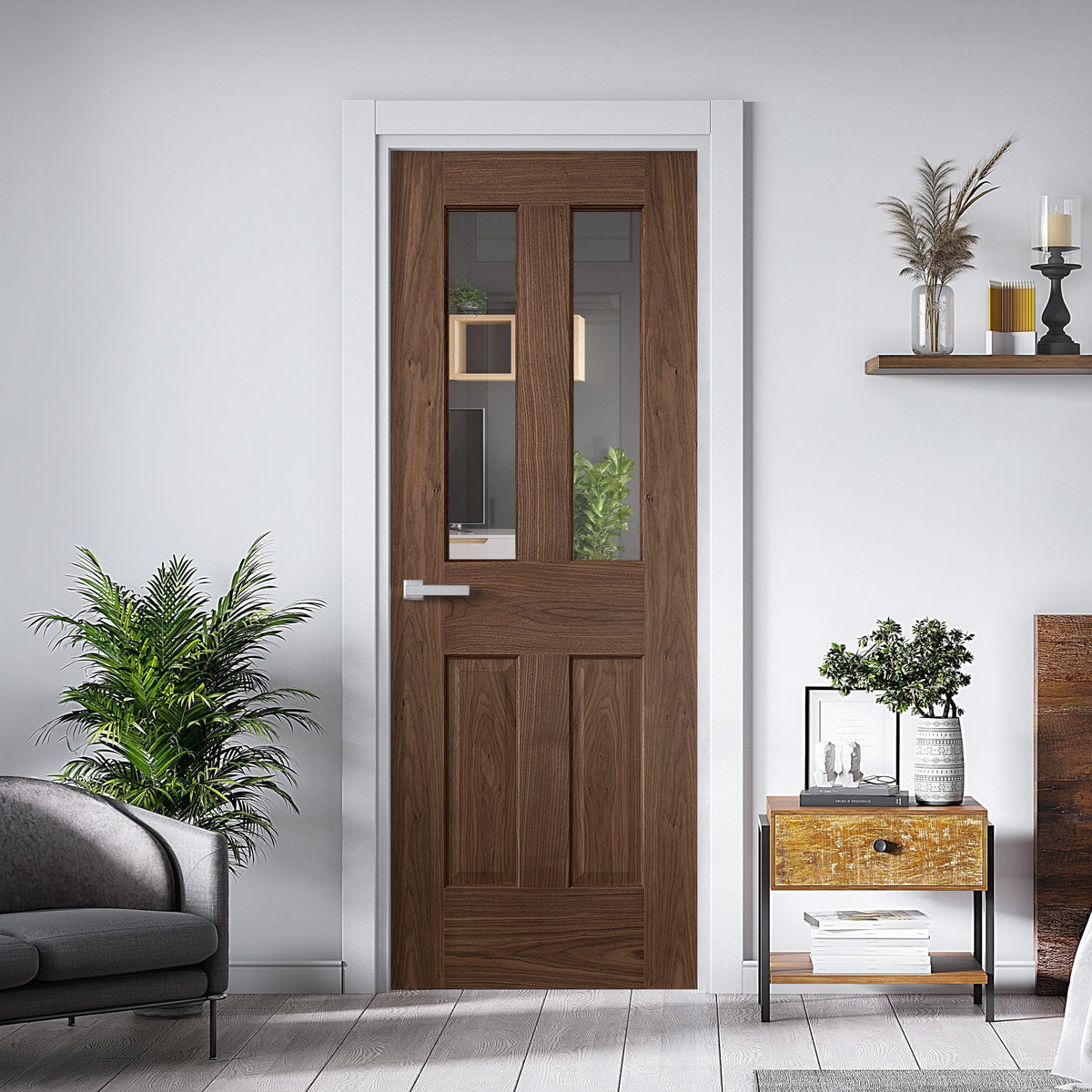 Internal Walnut  Fully Finished 1 Light Victorian Door (117108)