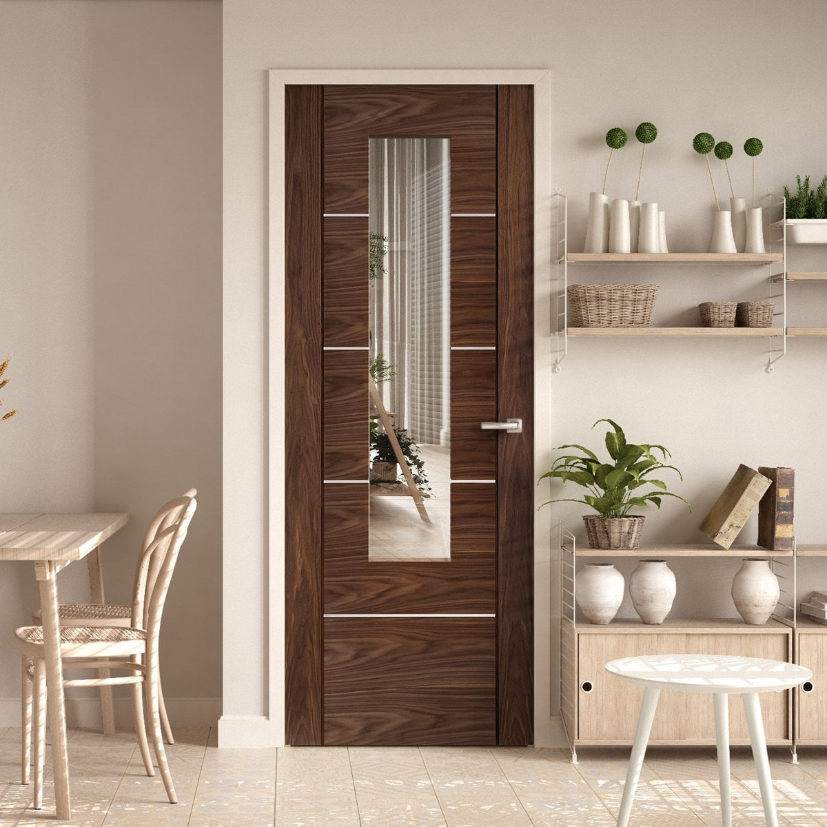 Internal Walnut  Fully Finished Venice 1 Light Clear Glass Door (117118)
