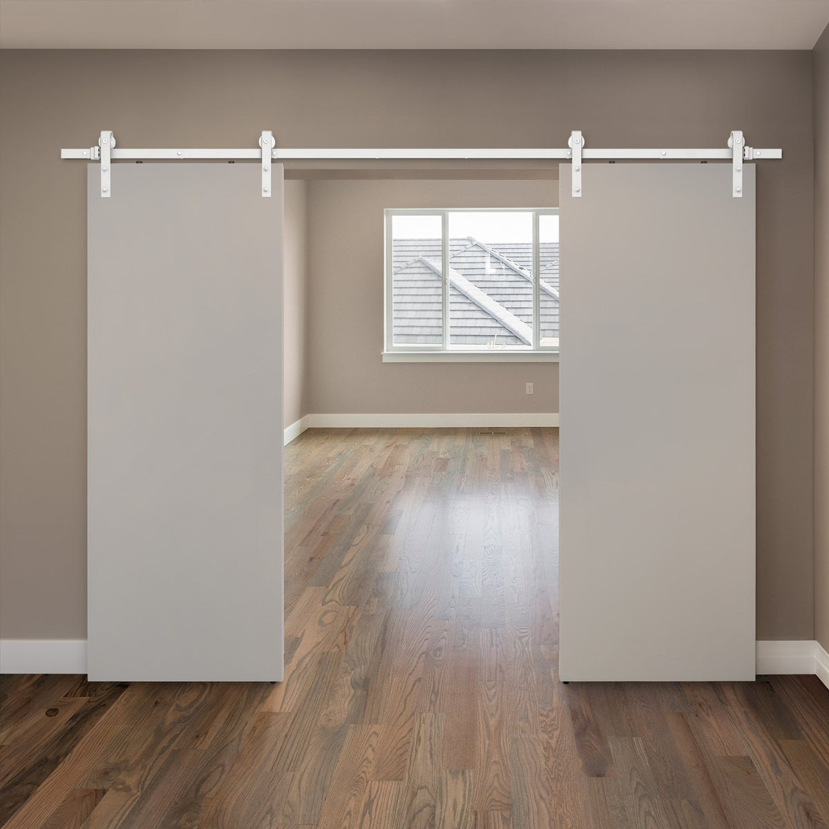White 3m Face Mounted Sliding Barn Pair Door Track