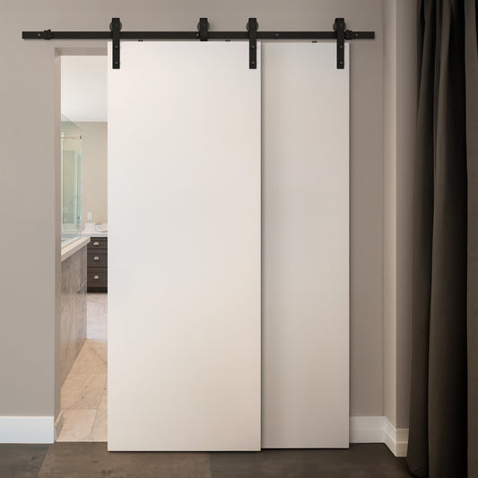 Matt Black 1.98m Sliding Barn Door Bypass Track - Face-Mounted Pair