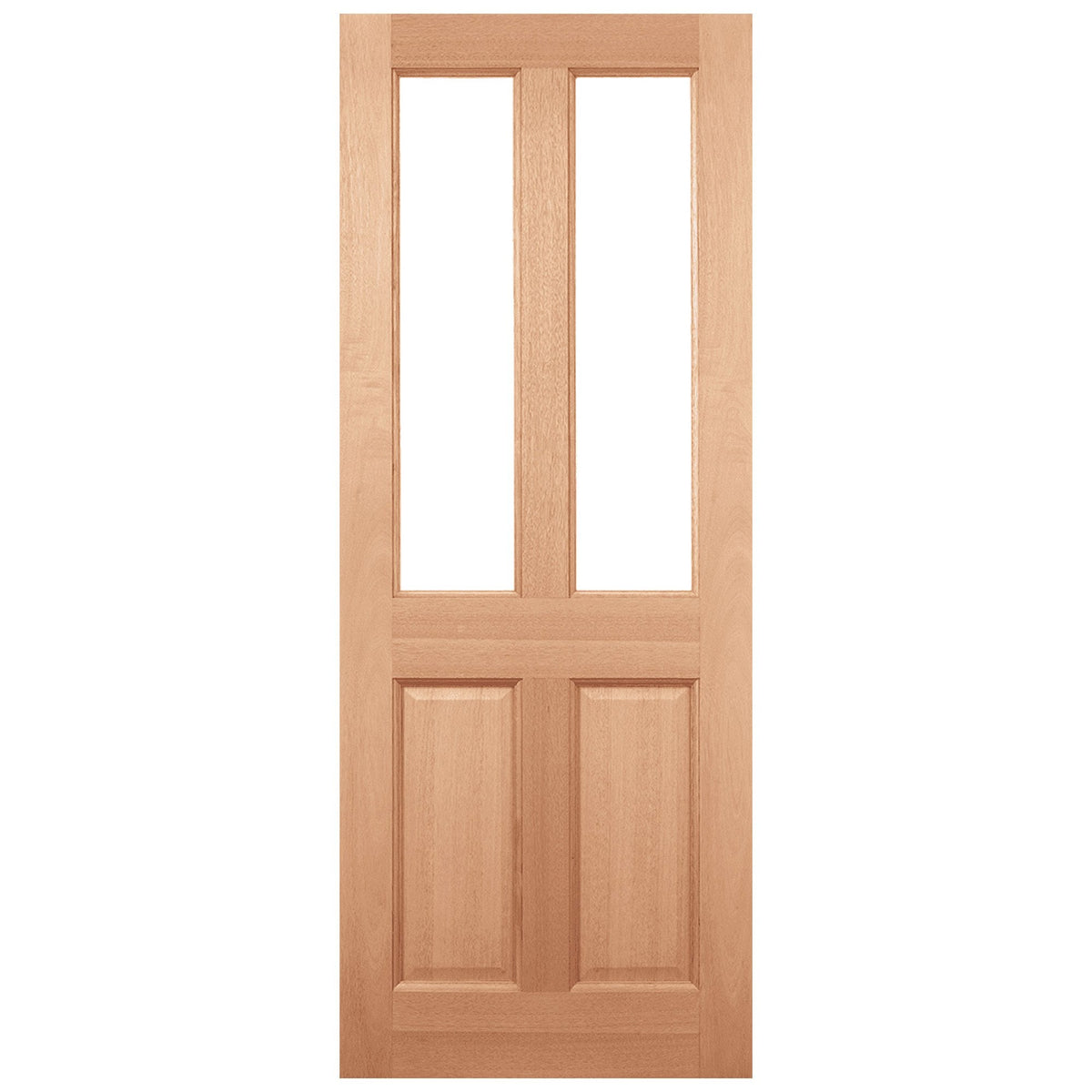 Hardwood External Unfinished 4 Panel 2 Light Clear Glass Door (EXTHW4PCG)