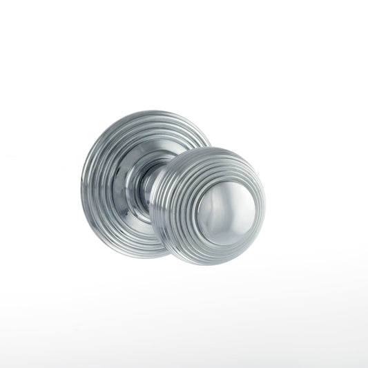 Old English Ripon Reeded Round Mortice Door Knob - Polished Chrome