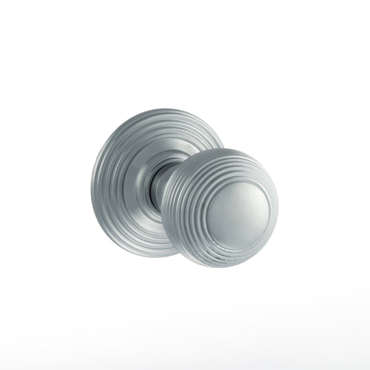 Old English Ripon Reeded Round Mortice Door Knob - Satin Chrome