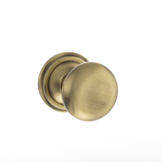 Old English Harrogate Mushroom Round Mortice Door Knob - Antique Brass
