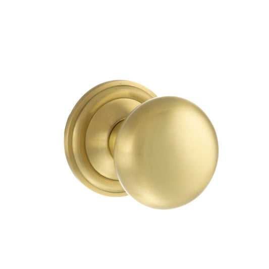 Old English Harrogate Mushroom Round Mortice Door Knob - Satin Brass