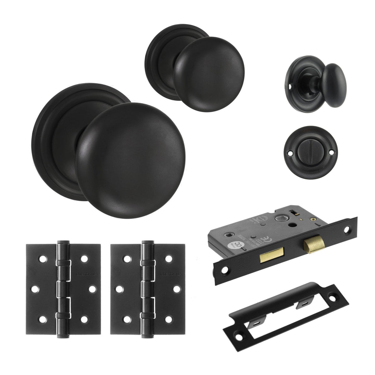 Harrogate Mushroom Mortice Bathroom Door Knob Set - Matt Black