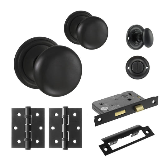Harrogate Mushroom Mortice Bathroom Door Knob Set - Matt Black