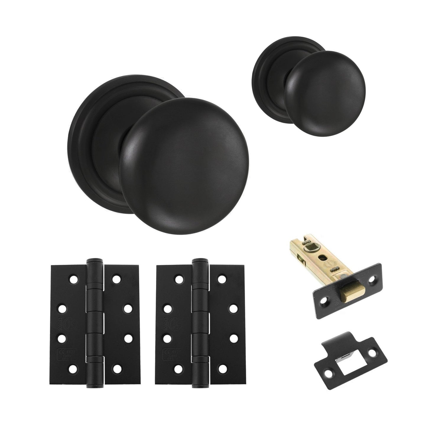 Harrogate Mushroom Mortice CE13 Fire Door Knob Set - Matt Black