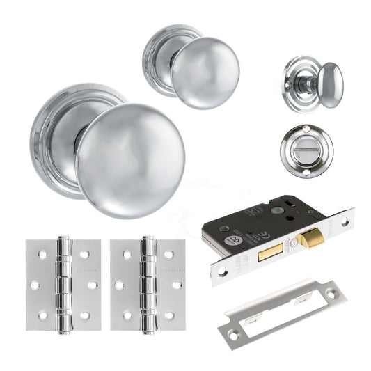 Harrogate Mushroom Mortice Bathroom Door Knob Set - Polished Chrome
