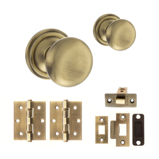 Harrogate Mushroom Mortice Door Knob Set - Antique Brass